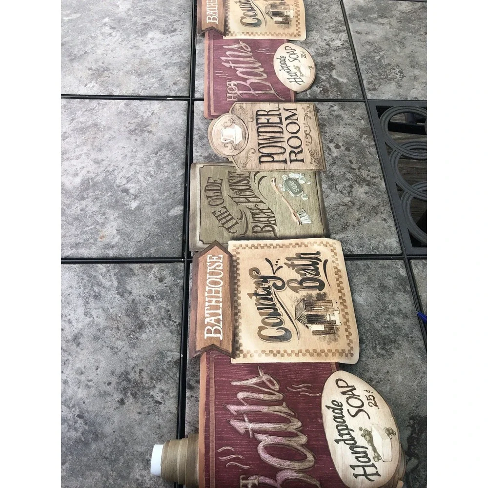 York Antique Bathroom Soap Powder Room Bathhouse Primitive Wallpaper Border 2